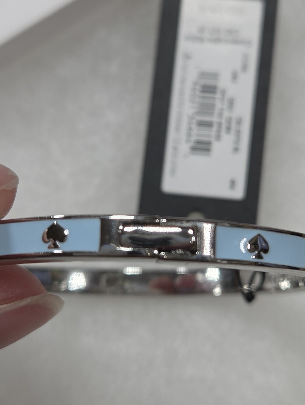 Kate Spade Celeste Blue Spot The Spade Enamel Hinged Bangle - Picture 8 of 9